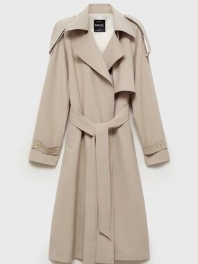 Mango Neutral Beige Trench Coat with Waist Tie